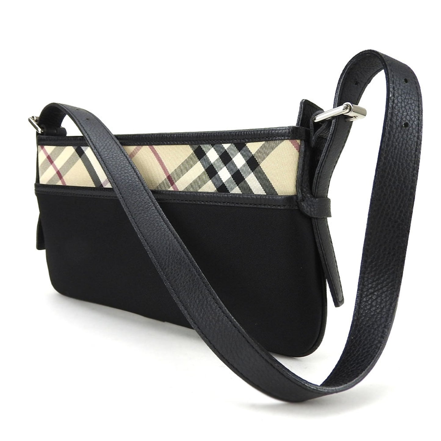 Burberry Beige Black Canvas Leather Shoulder Bag ( )