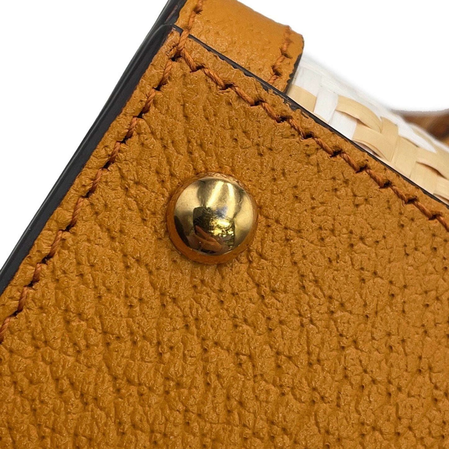 Gucci Light Brown White Raffia Leather Handbag ( )