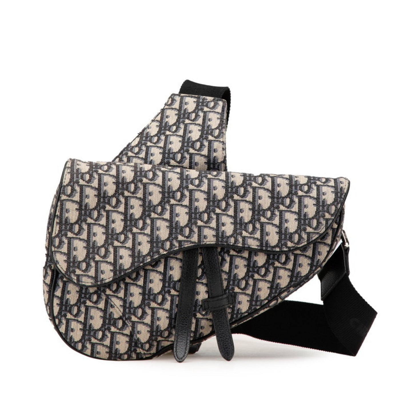 Christian Dior Beige Navy Canvas Leather Saddle Bag Shoulder Bag Sling Bag ()