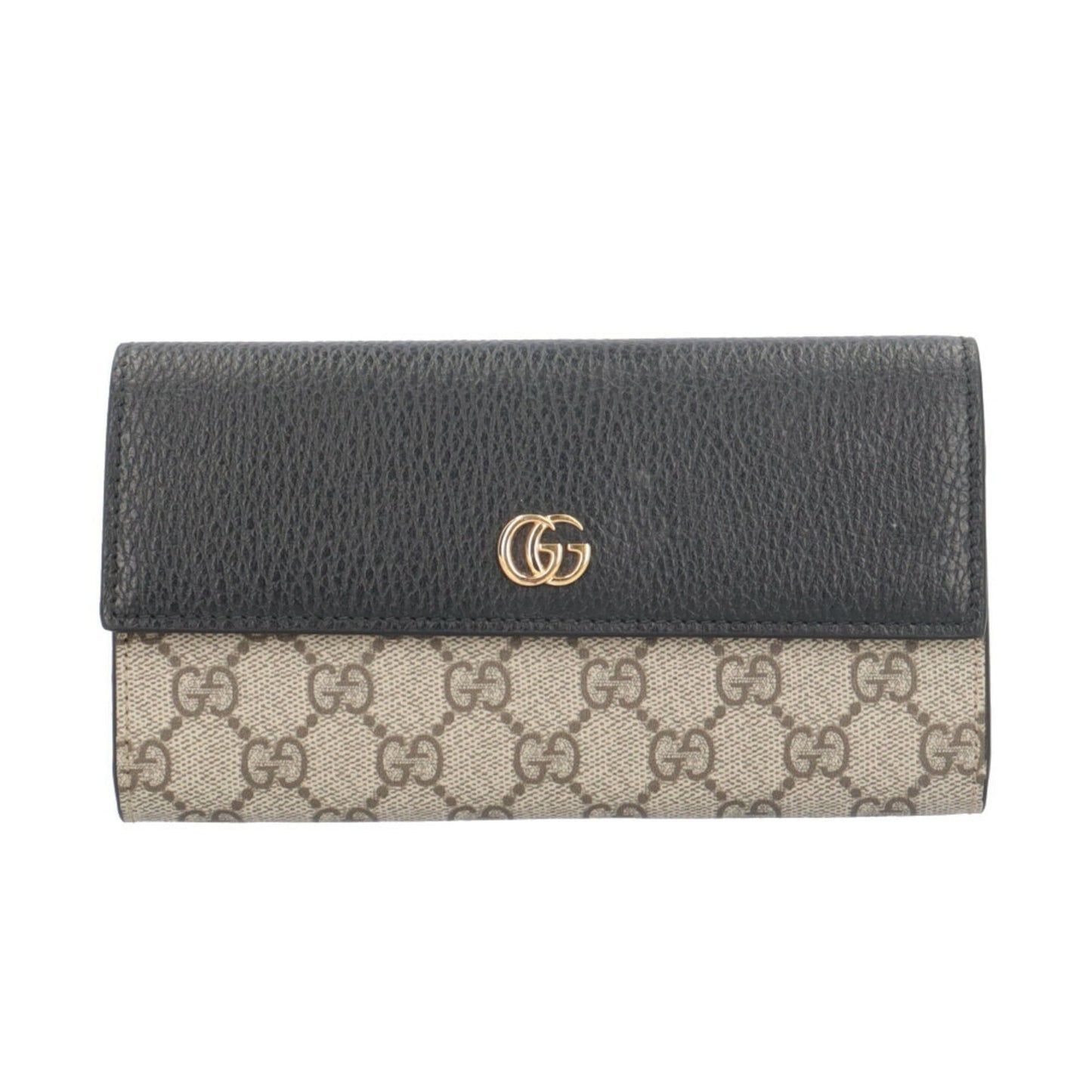 Gucci Beige Black Gg Supreme Canvas Leather Long Wallet (Tri-Fold) ( )