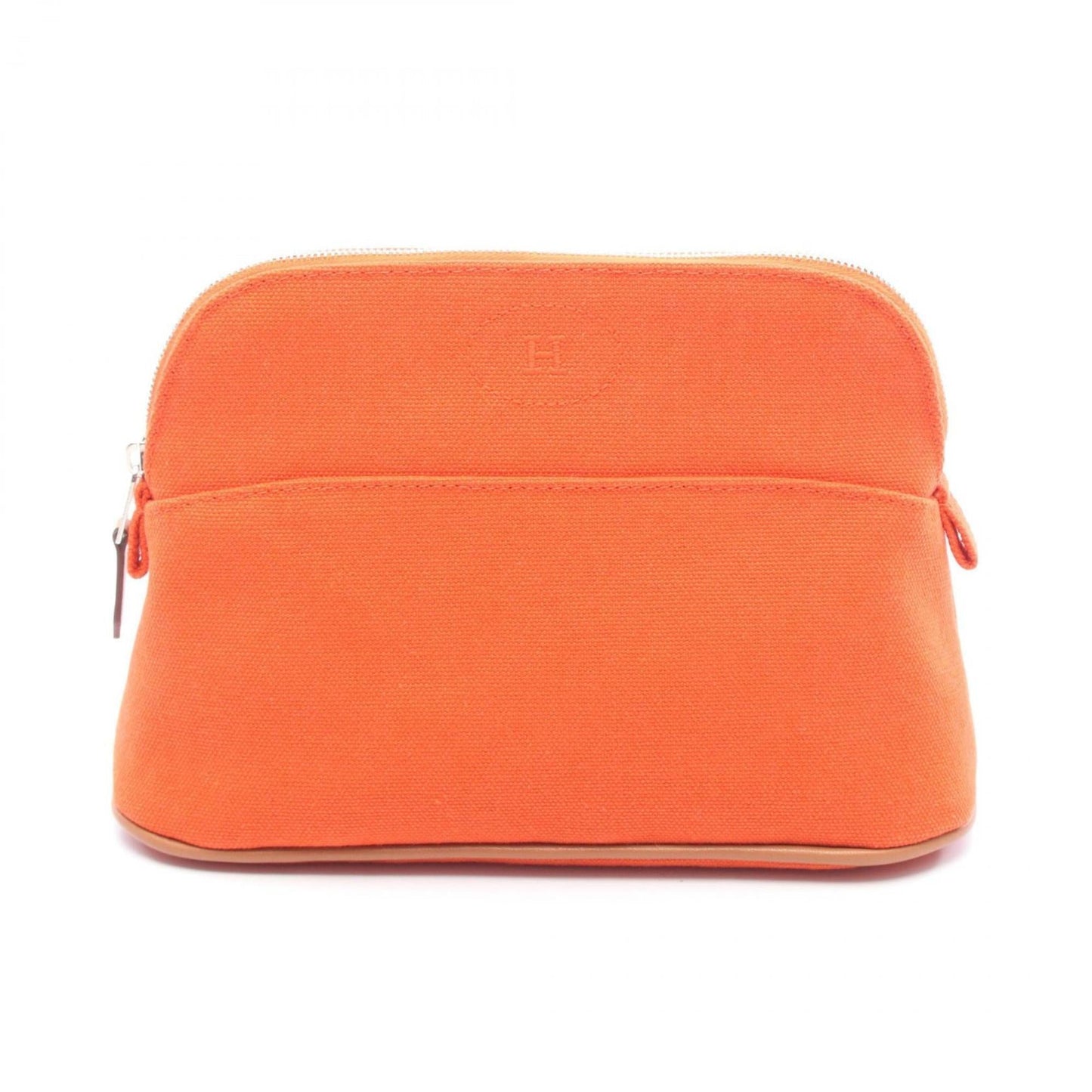 Hermes Brown Orange Canvas Leather Pouch ( )