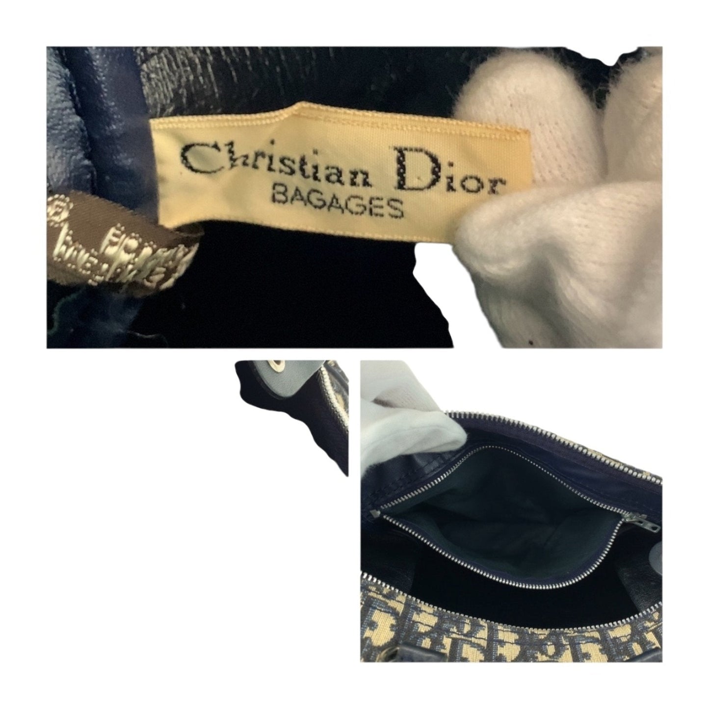 Christian Dior Ivory Navy Canvas Boston Bag Handbag ()
