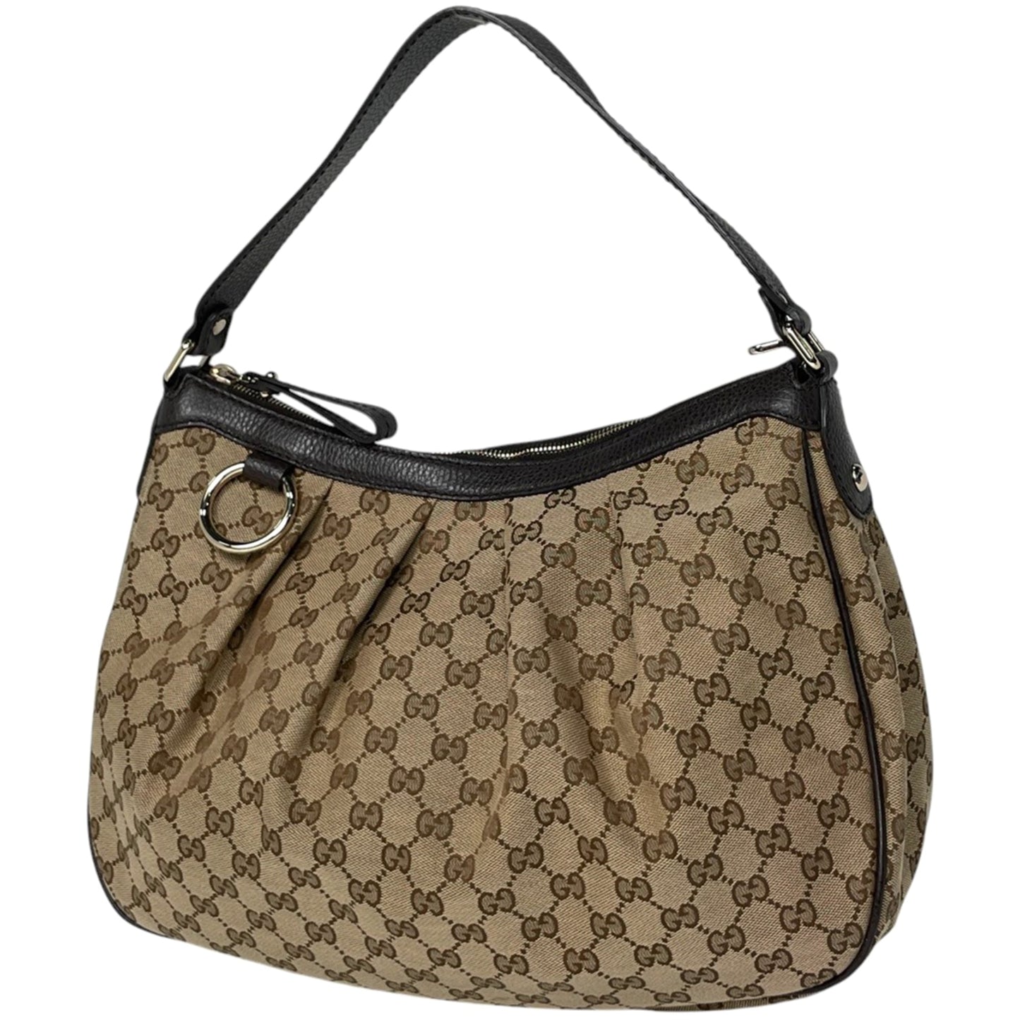 Gucci Beige Brown Gg Canvas Leather Shoulder Bag ( )