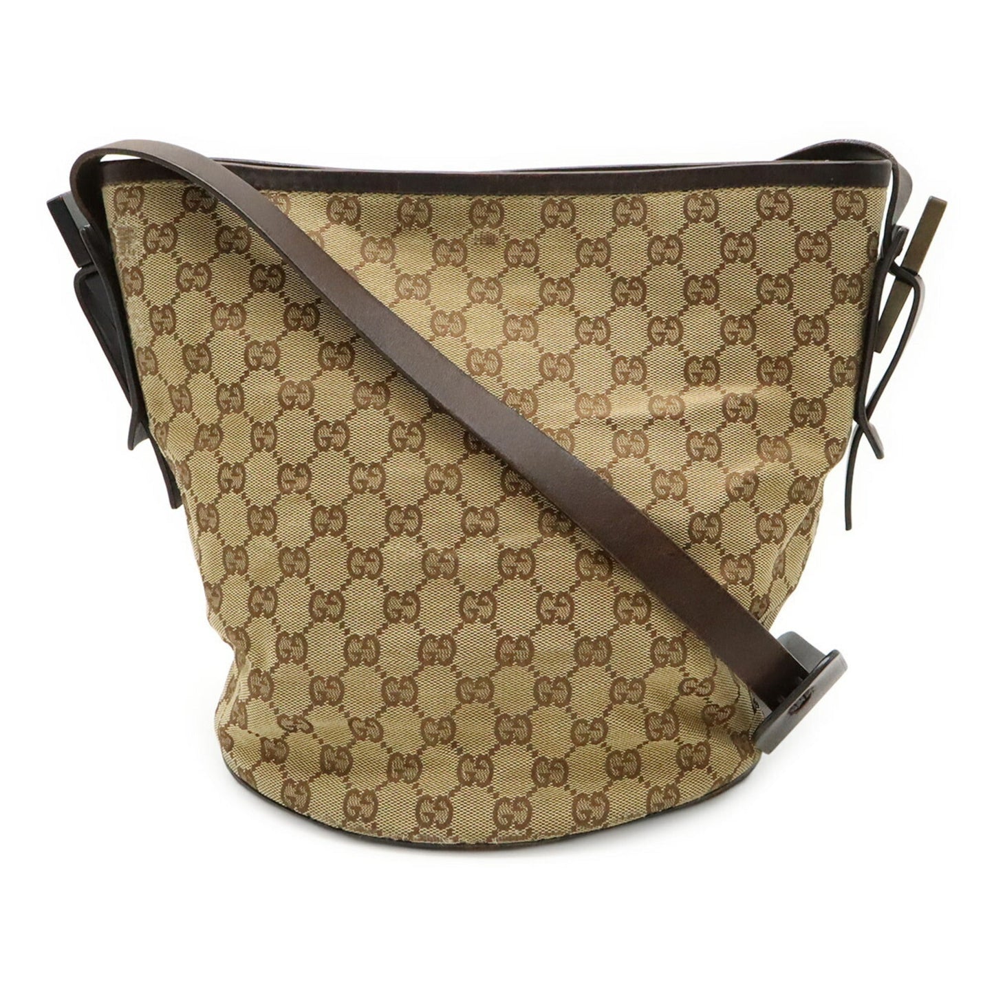 Gucci Beige Dark Brown Gg Canvas Leather Shoulder Bag ( )