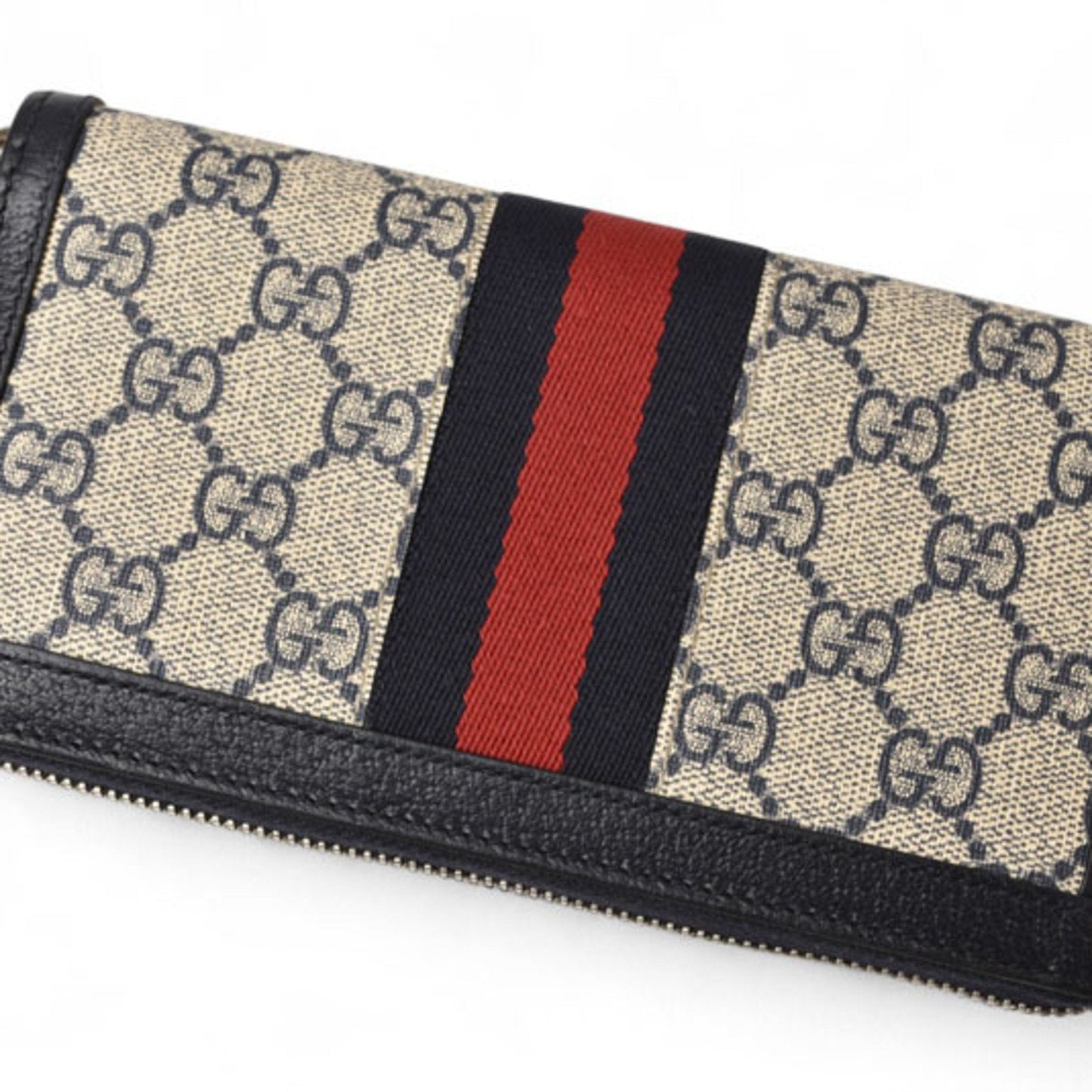 Gucci Beige Navy Coated Canvas Long Wallet (Bi-Fold) ( )