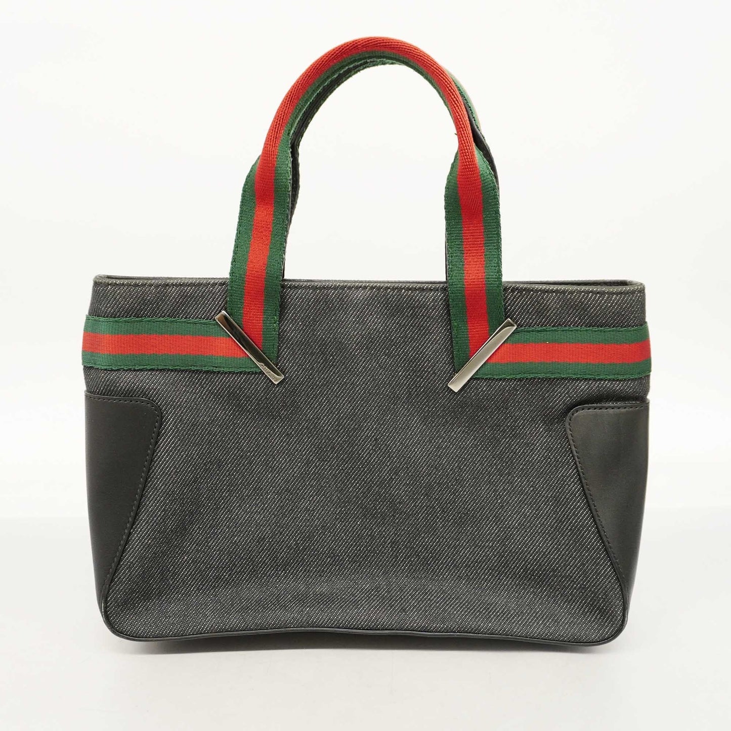 GUCCI Auth  Sherry Line 73984 Women's Denim,Leather Handbag Black