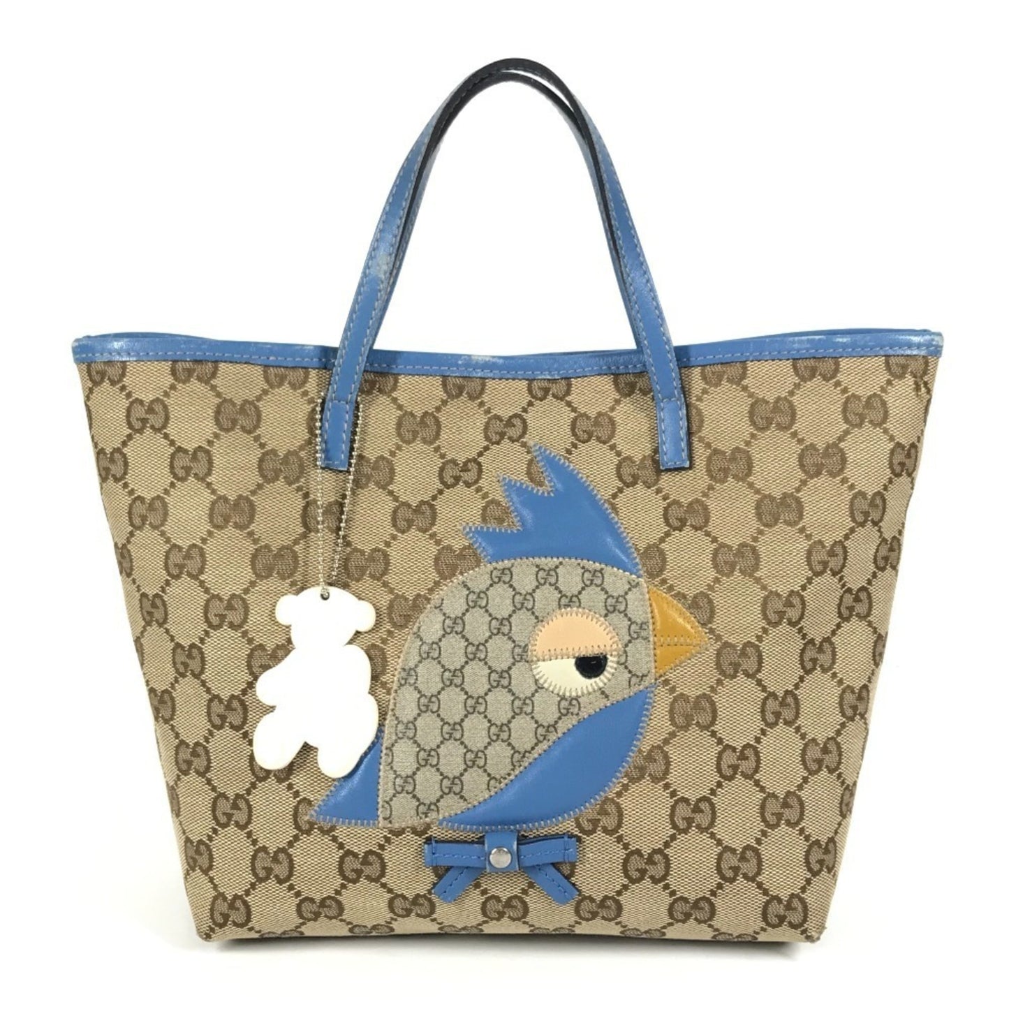Gucci Gg Canvas Beige Blue Gg Canvas Leather Handbag Tote Bag ( )