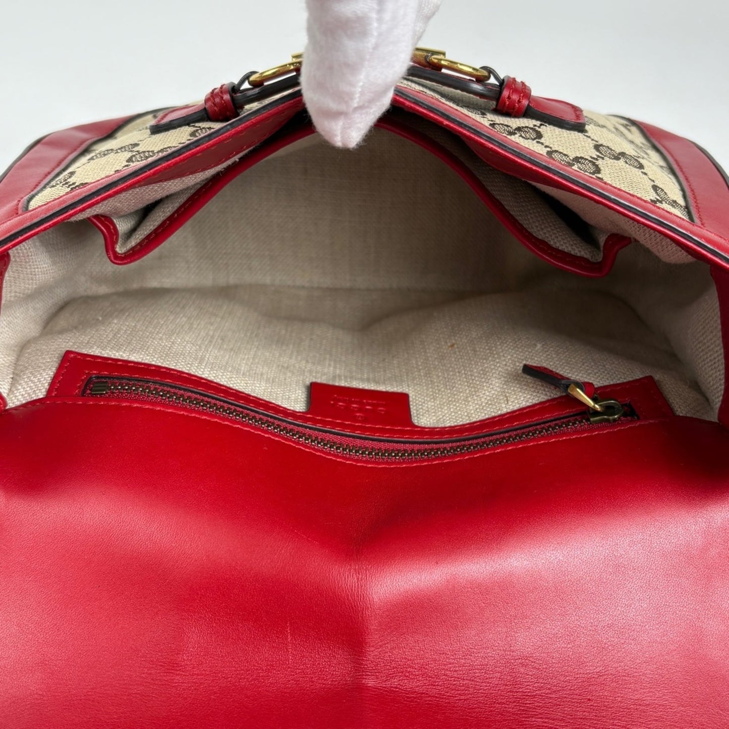 Gucci Red Brown Gg Canvas Leather Shoulder Bag ( )