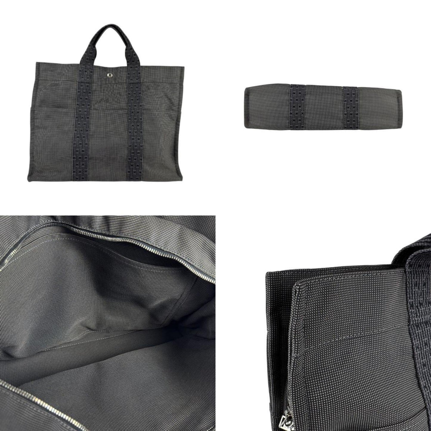 Hermes Dark Gray Canvas Handbag Tote Bag ( )