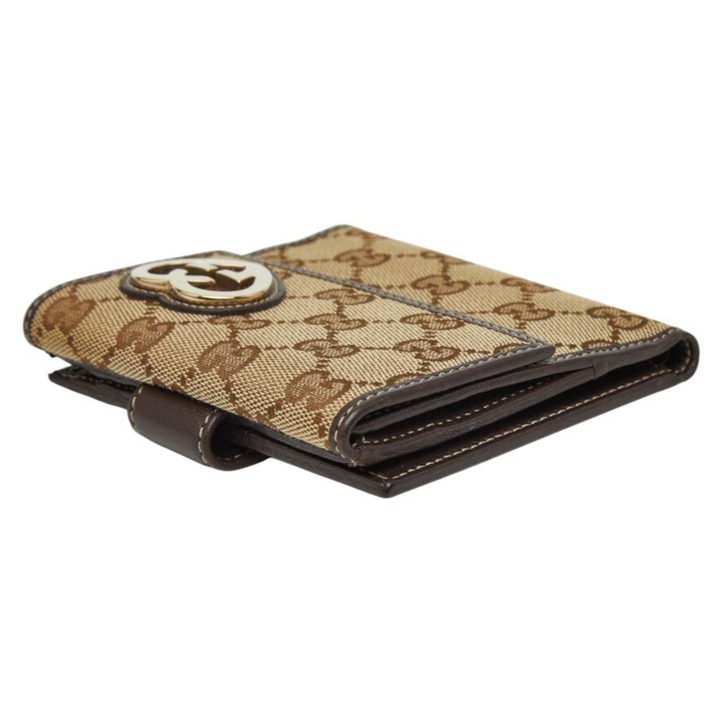 Gucci Beige Brown Canvas Leather Wallet (Bi-Fold) ( )
