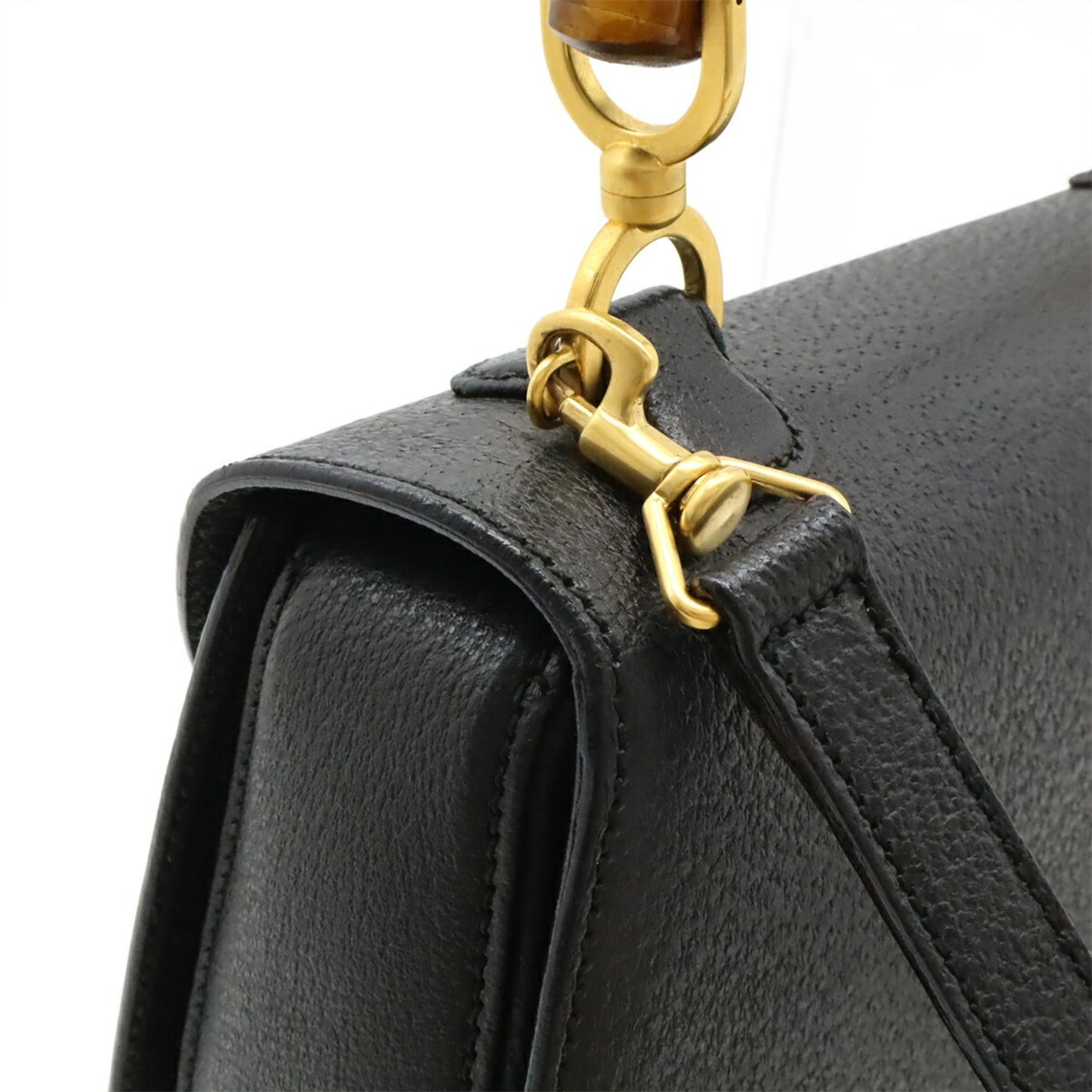 Gucci Black Bamboo Leather Handbag Shoulder Bag ( )