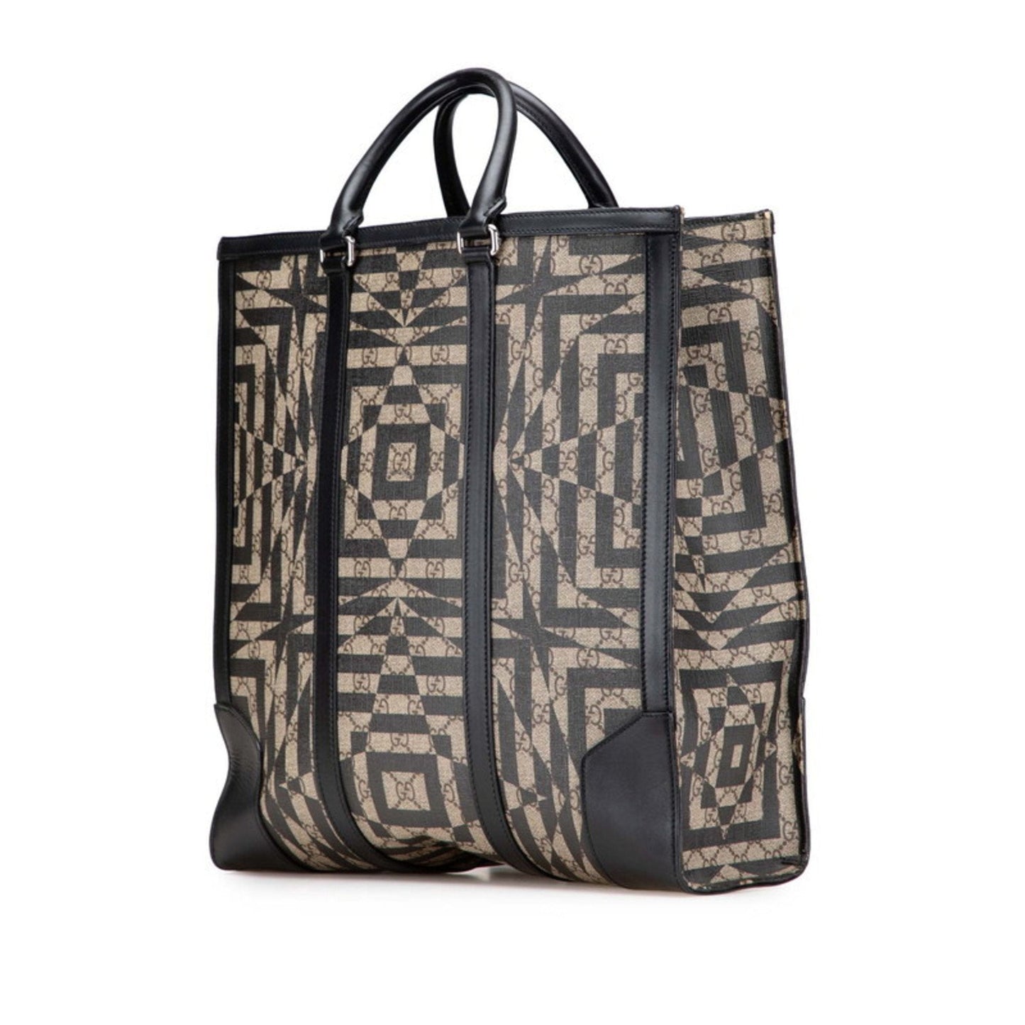 Gucci Beige Black Pvc Leather Shoulder Bag Tote Bag ( )