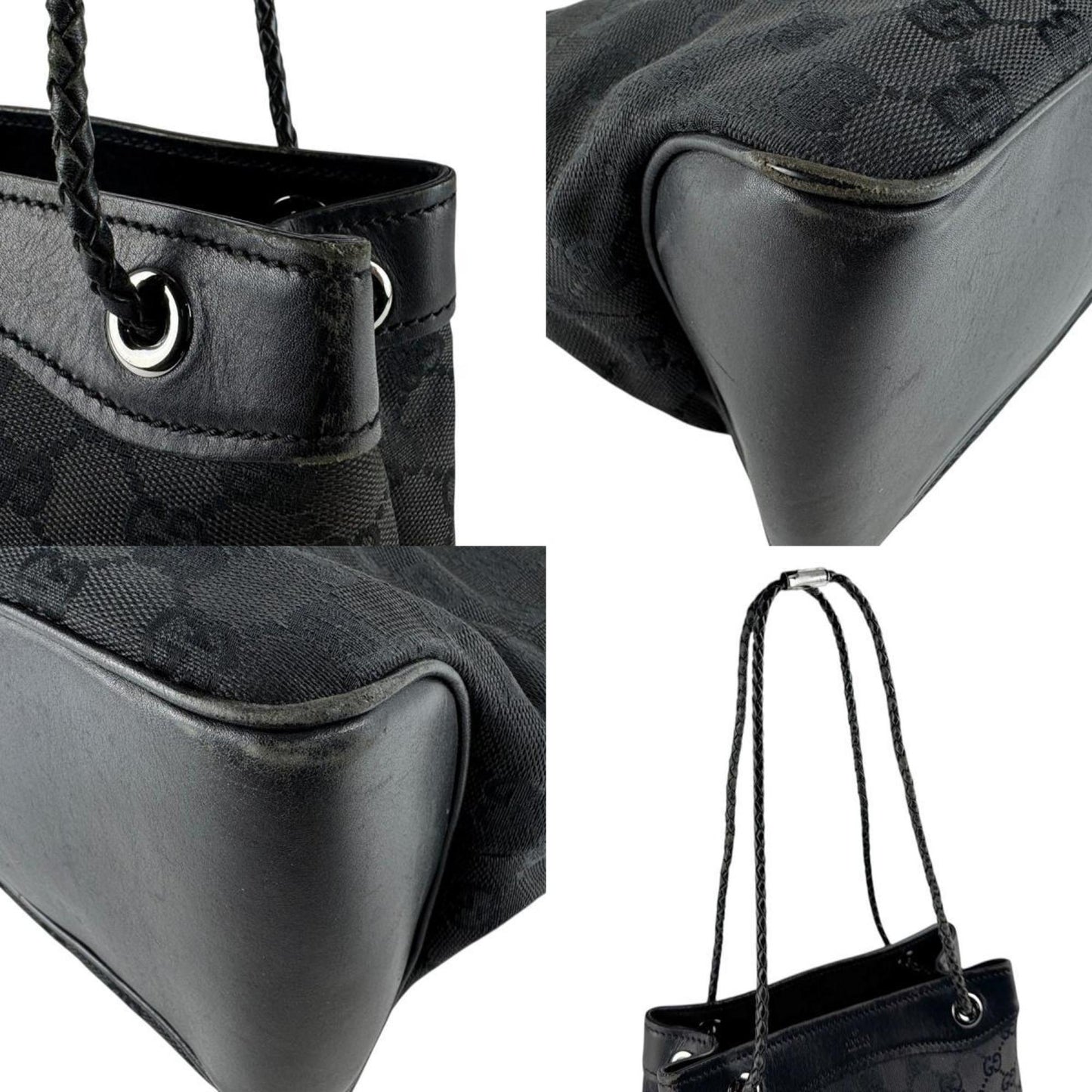 Gucci Black Gg Canvas Leather Shoulder Bag ( )