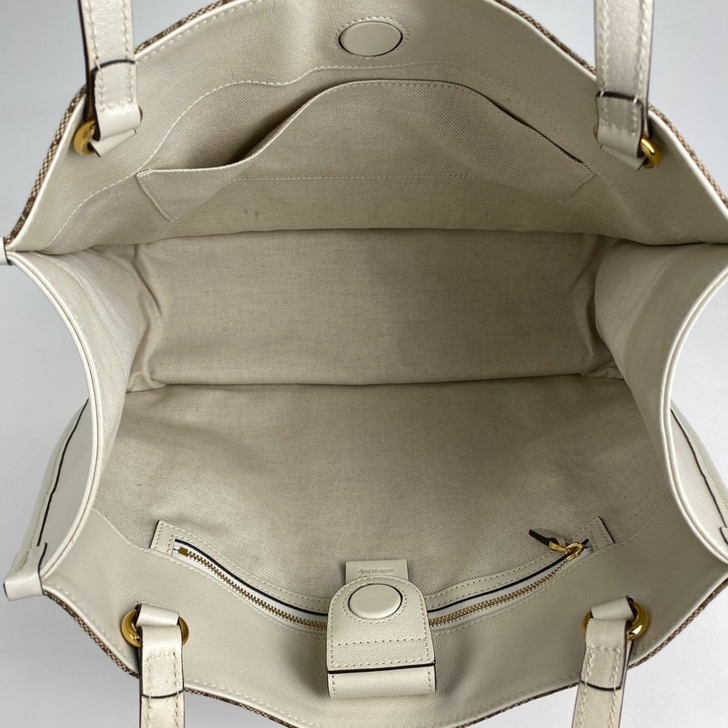 Gucci Beige White Gg Canvas Leather Shoulder Bag Tote Bag ( )