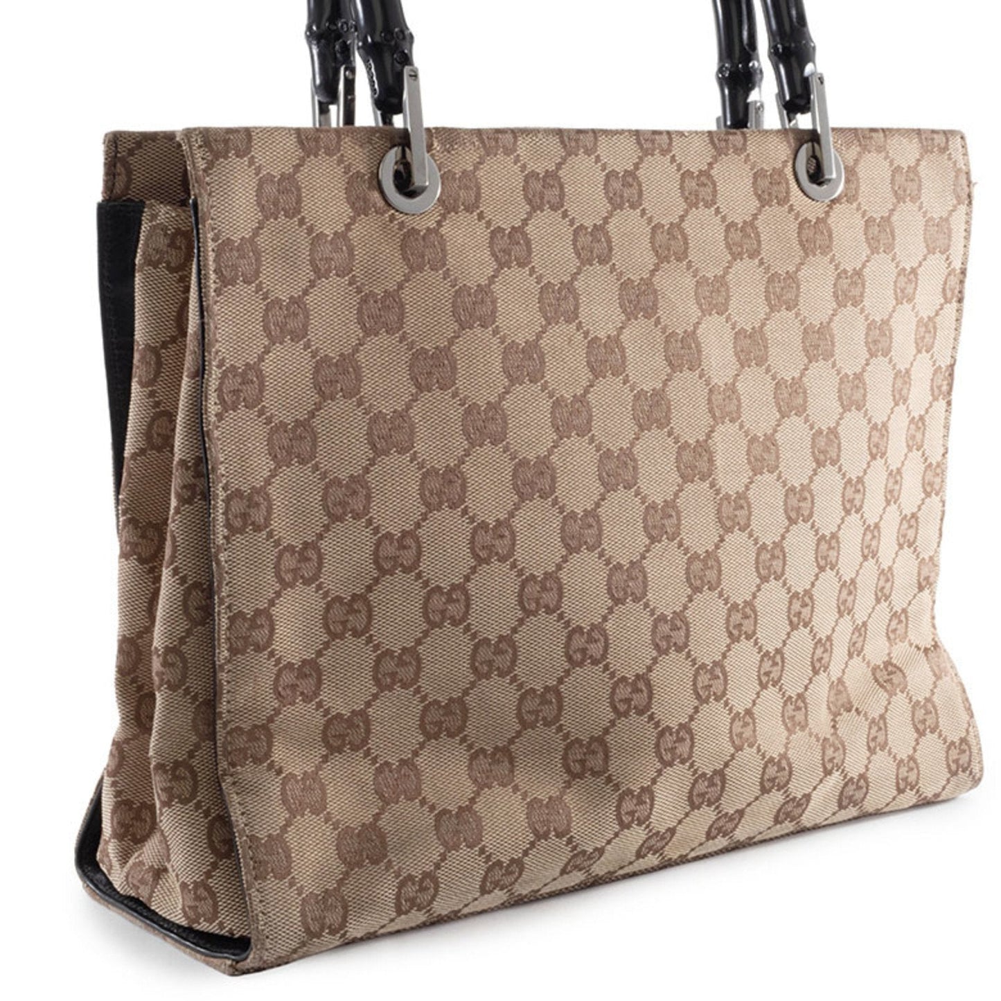 Gucci Beige Black Bamboo Canvas Handbag ( )