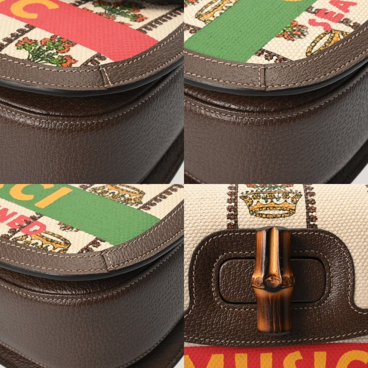 Gucci Beige Green Canvas Leather Handbag ( )