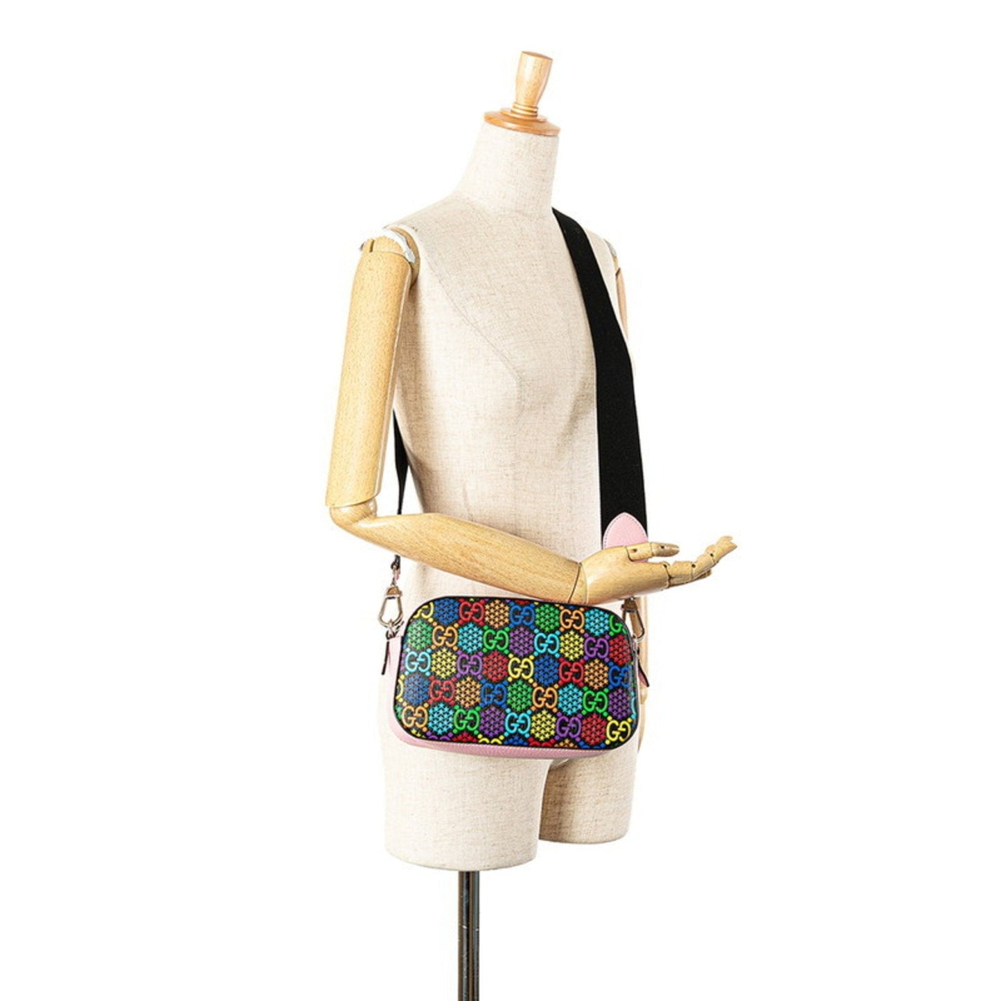 Gucci Black Multi-Color Pink Pvc Leather Shoulder Bag ( )