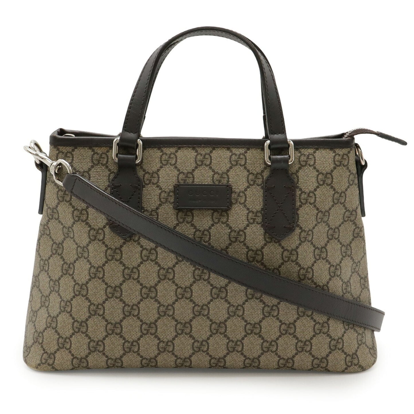 Gucci Beige Dark Brown Gg Supreme Leather Handbag Shoulder Bag Tote Bag ( )