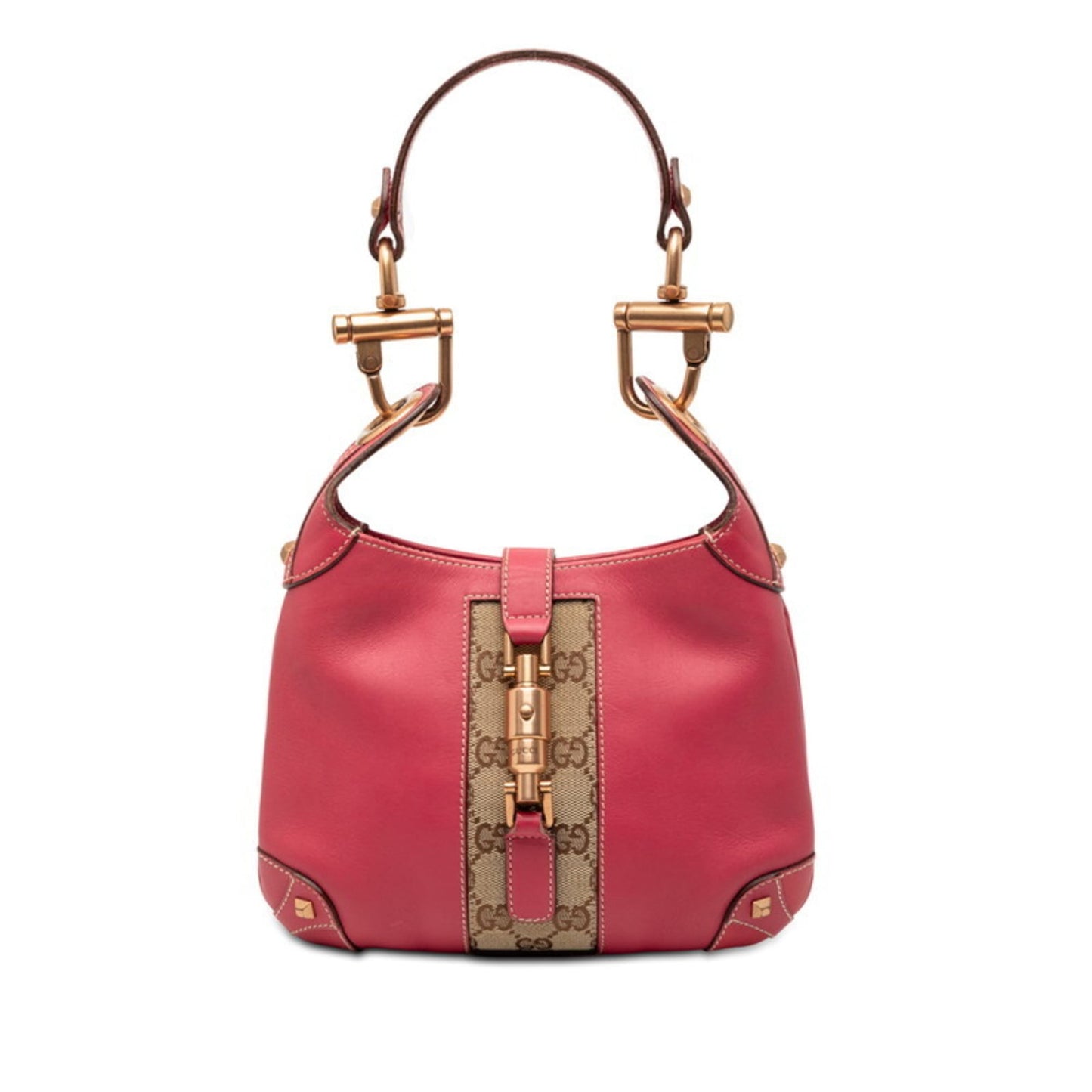 Gucci Pink Leather Canvas Handbag Shoulder Bag ( )