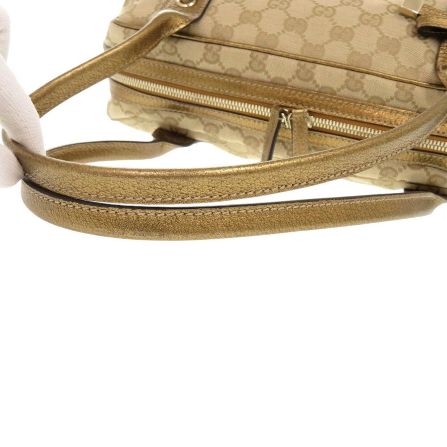 Gucci Beige Gold Gg Canvas Boston Bag Handbag ( )