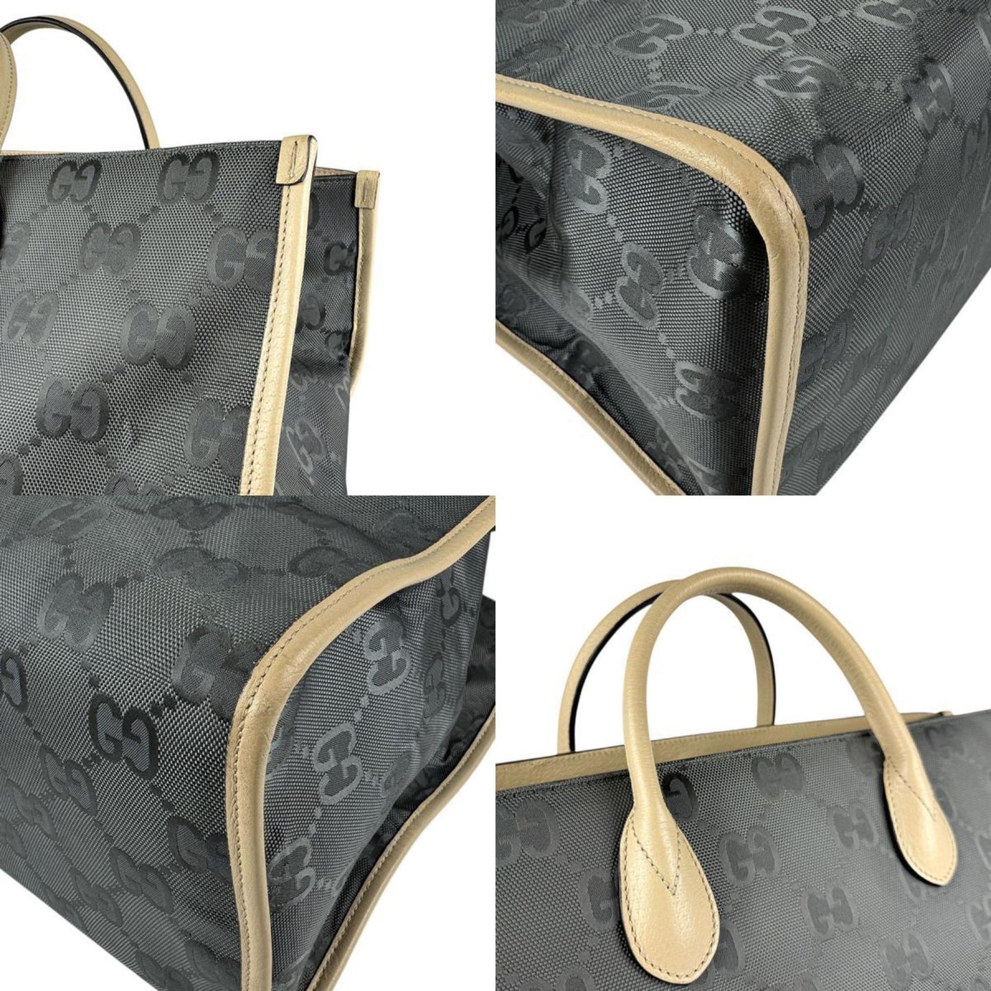 Gucci Beige Gray Nylon Canvas Leather Handbag Shoulder Bag ( )