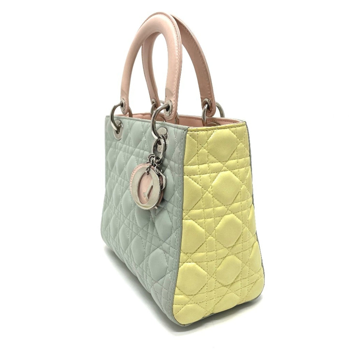 Christian Dior Blue Pink Yellow Leather Handbag Shoulder Bag ()