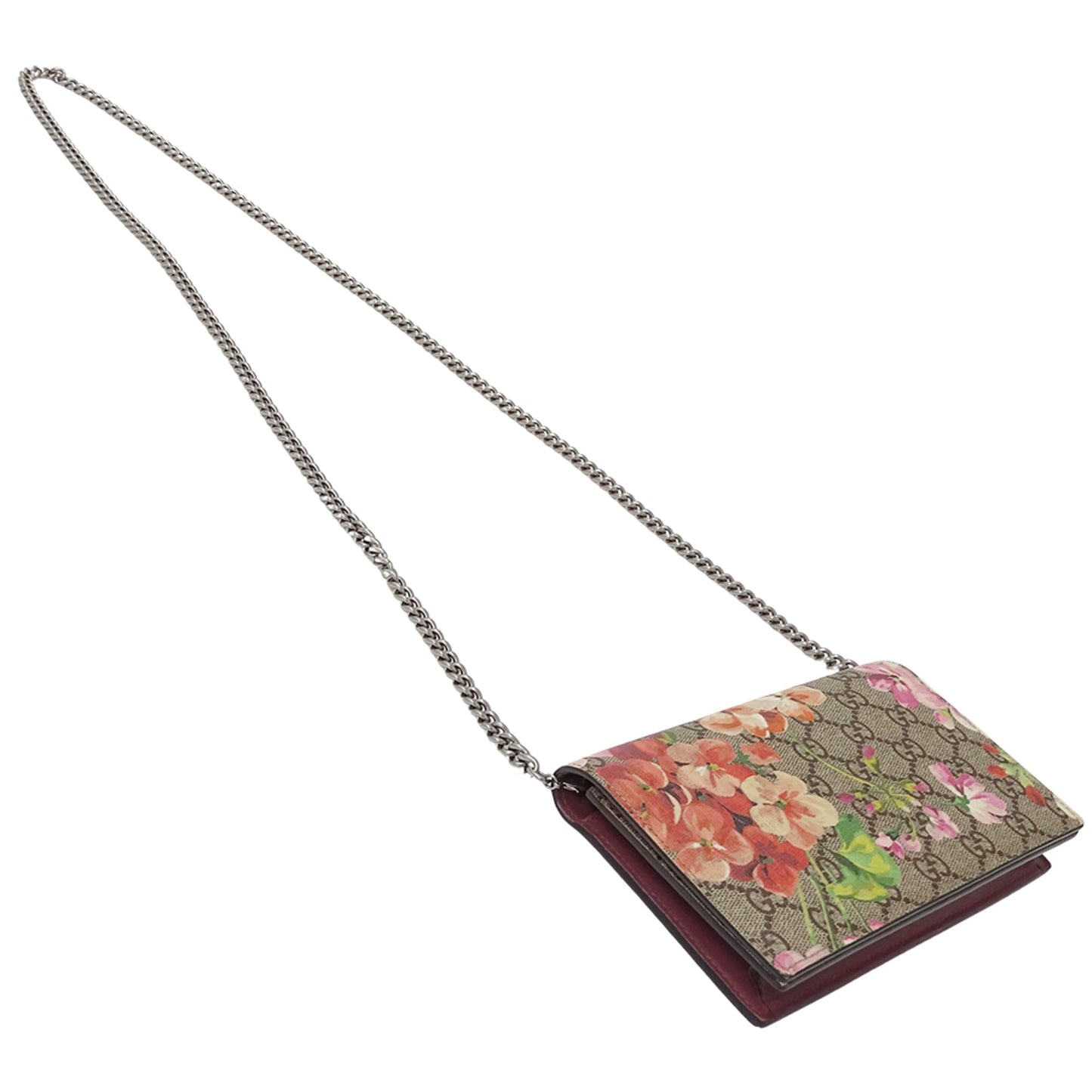 Gucci Brown Pink Gg Supreme Chain/Shoulder Wallet ( )