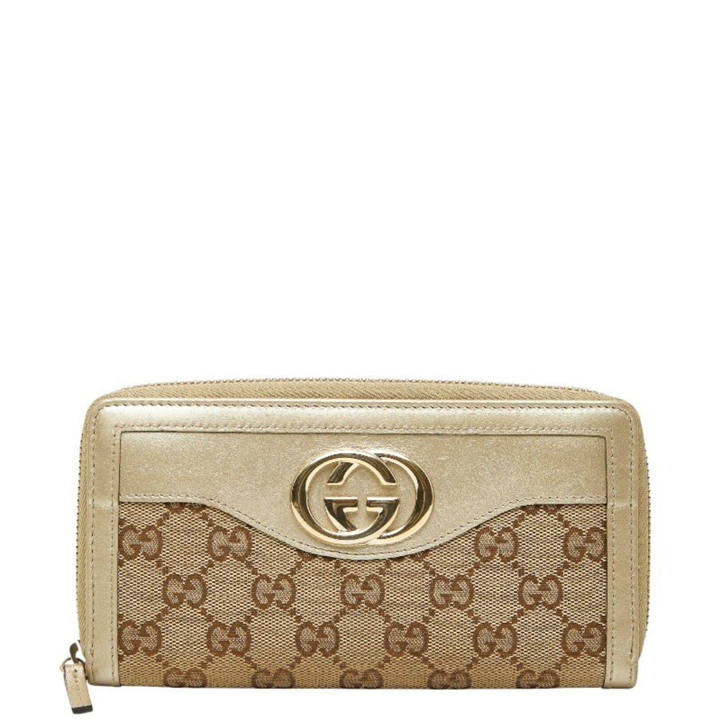 Gucci Gold Beige Canvas Leather Long Wallet (Bi-Fold) ( )