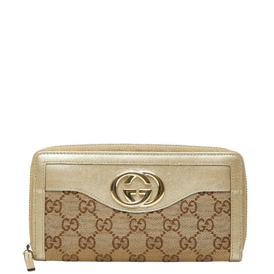 Gucci Gold Beige Canvas Leather Long Wallet (Bi-Fold) ( )