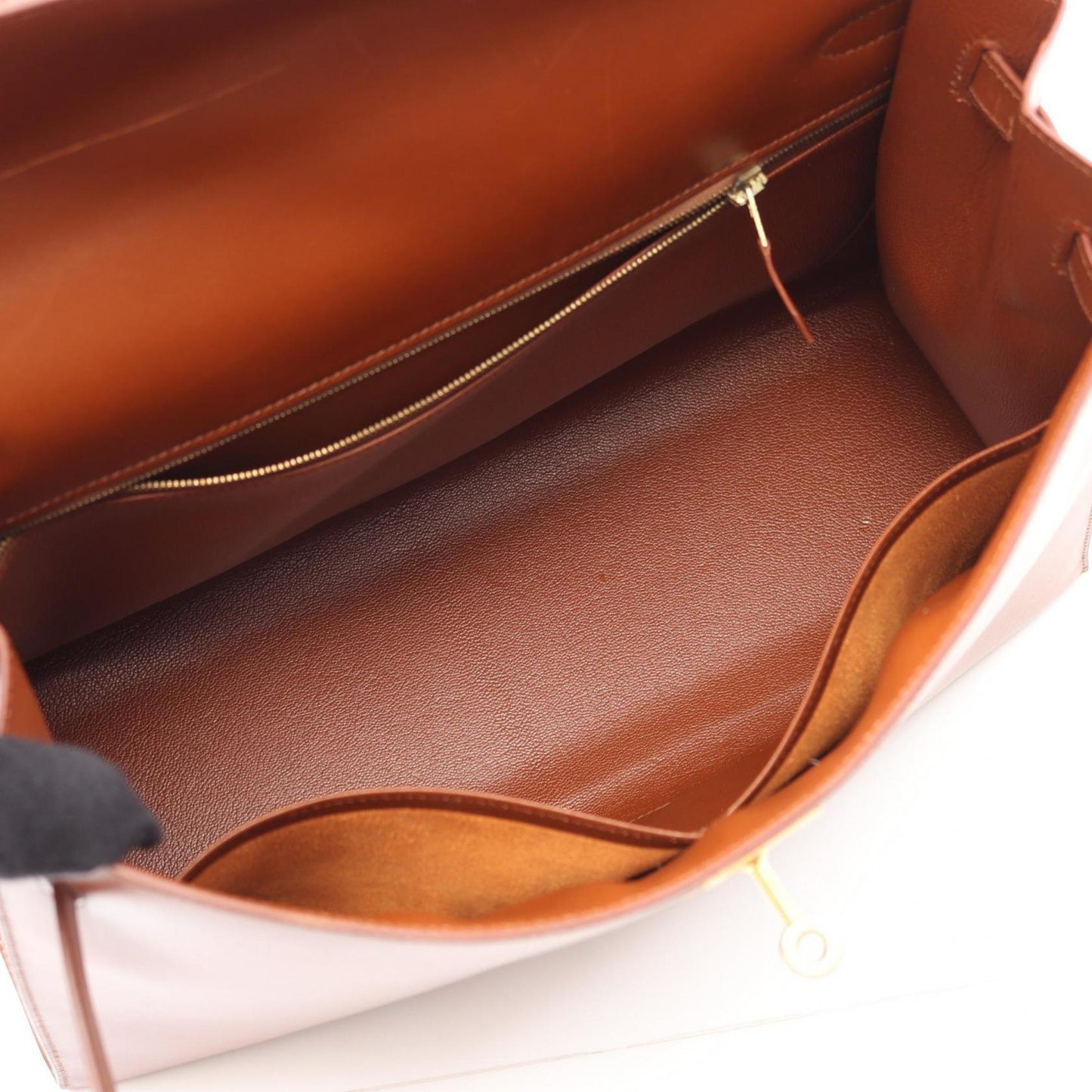 Hermes Kelly Brown Fauve Box Calf Leather Leather Handbag ( )