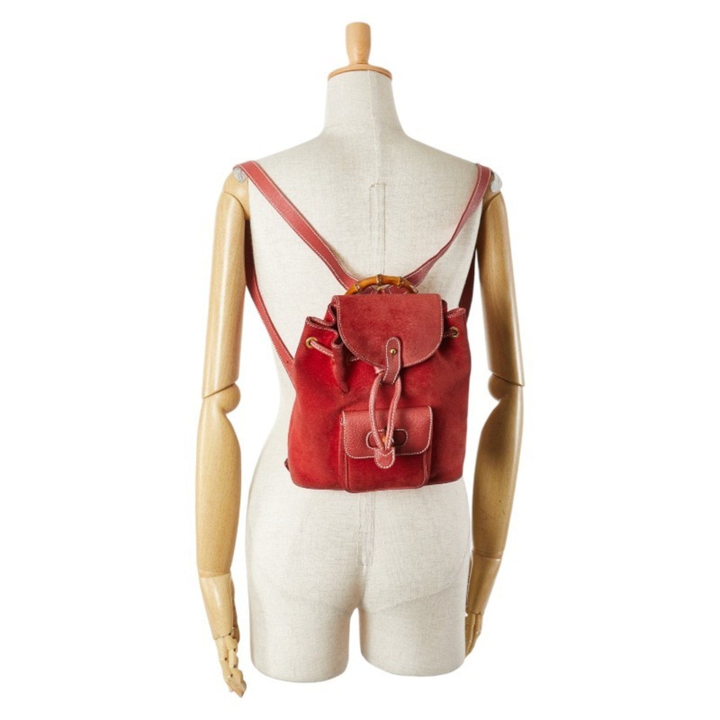 Gucci Bamboo Red Color Suede Leather Backpack ( )