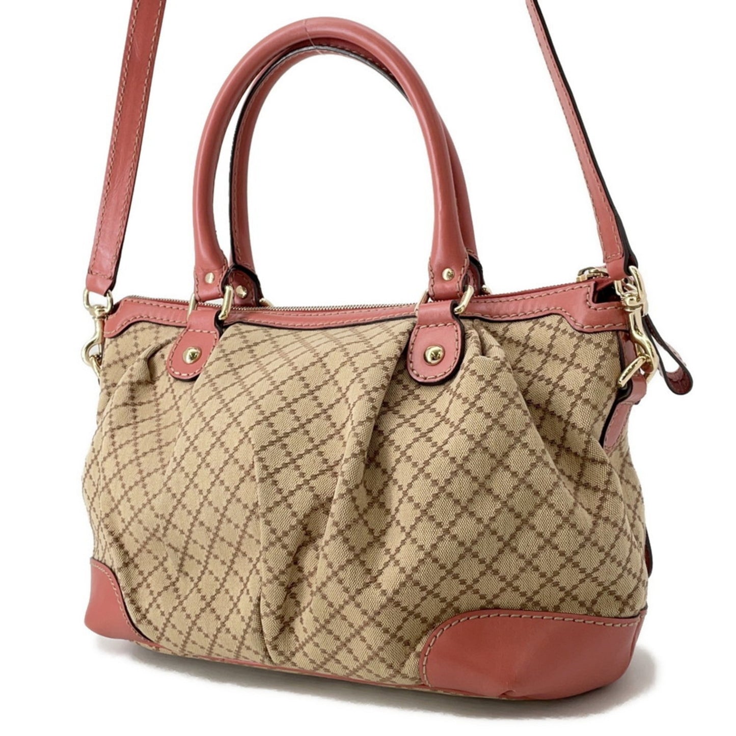 Gucci Diamante Pink Beige Canvas Leather Handbag Shoulder Bag ( )