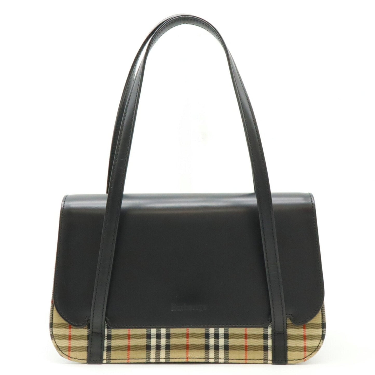 Burberry Beige Black Red Color Canvas Leather Handbag ( )