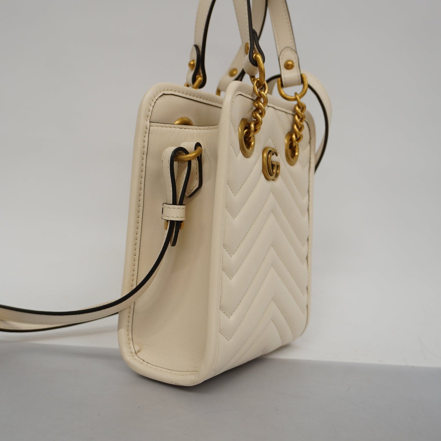 GUCCI Auth  GG Marmont 2WAY Bag 696123 Women's Leather Handbag,Shoulder Bag Ivory