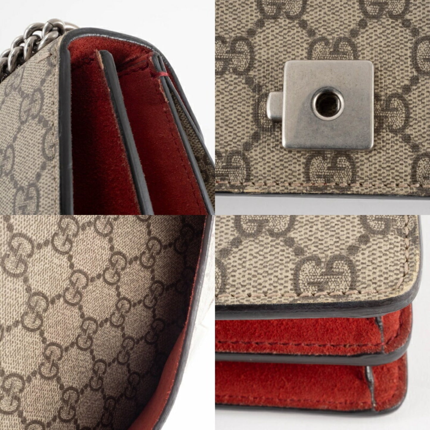 Gucci Beige Red Color Gg Supreme Leather Shoulder Bag ( )
