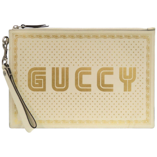 Gucci Gold Ivory Leather Clutch Bag ( )