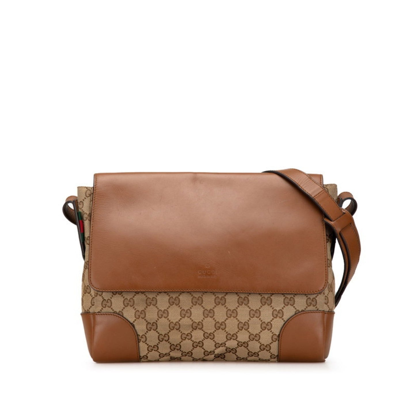 Gucci Beige Brown Canvas Leather Shoulder Bag ( )