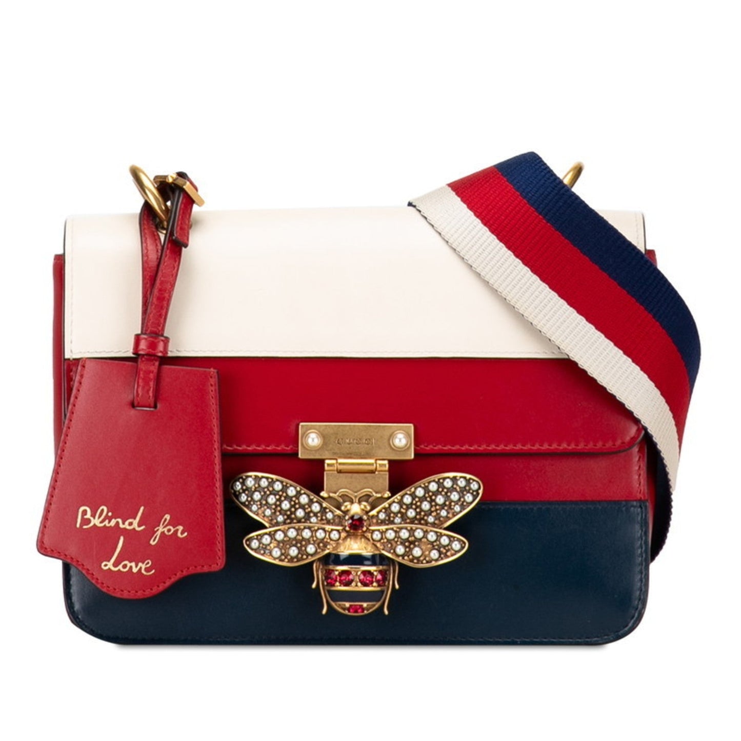 Gucci Navy Red Color White Leather Shoulder Bag ( )