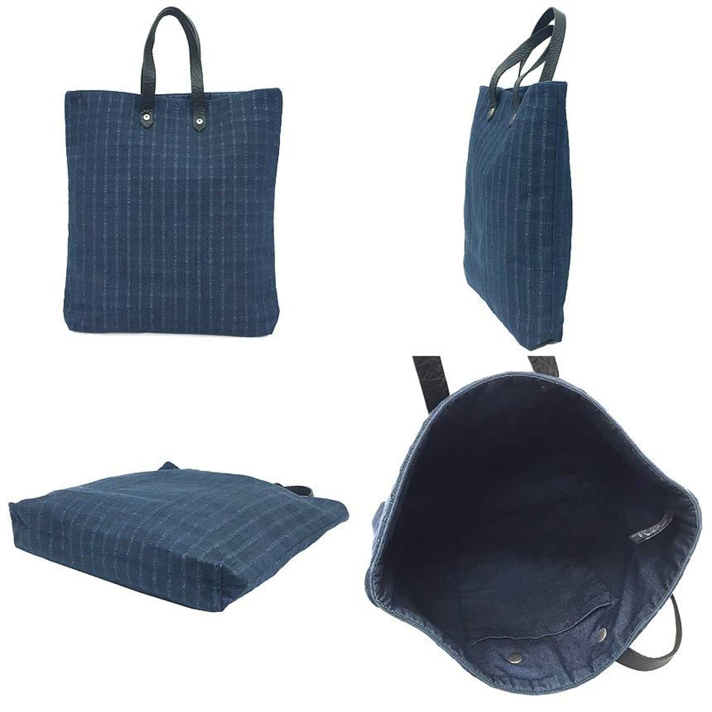 Hermes Navy Canvas Leather Tote Bag ( )