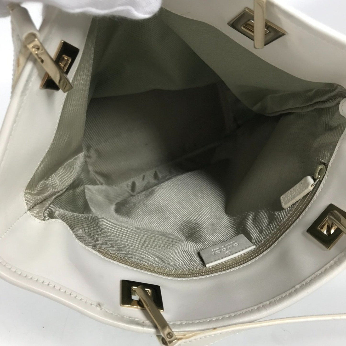 Gucci Blue White Canvas Leather Shoulder Bag Tote Bag ( )