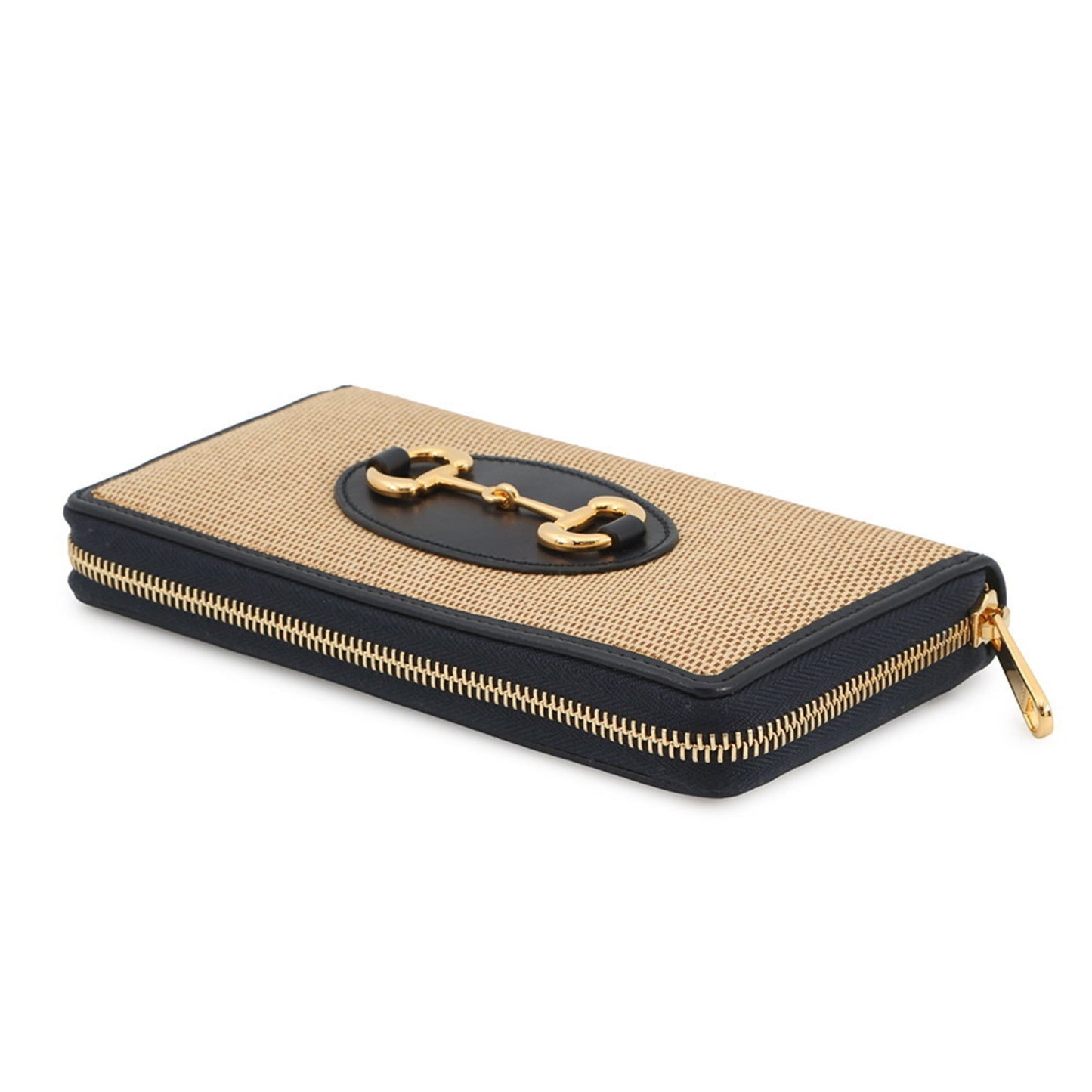 Gucci Beige Navy Canvas Leather Long Wallet (Bi-Fold) ( )