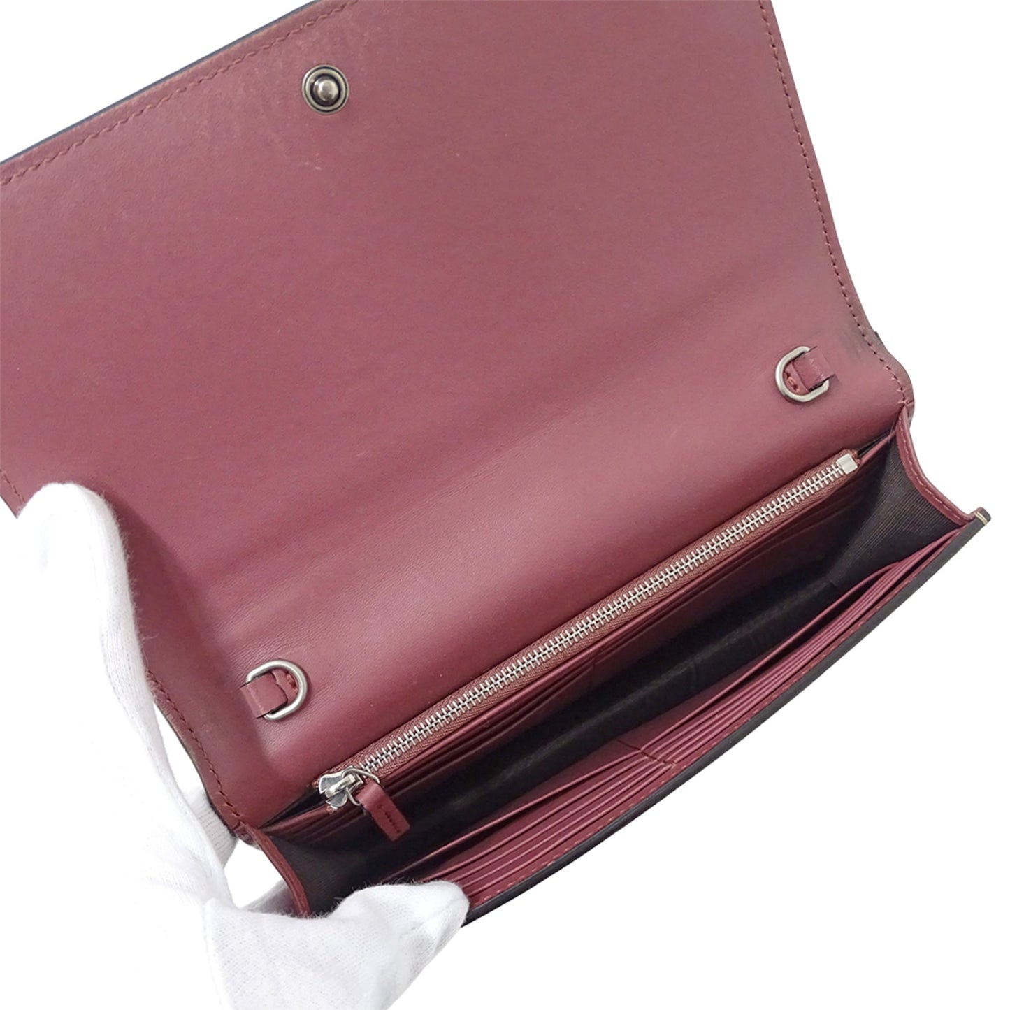 Gucci Brown Pink Gg Supreme Chain/Shoulder Wallet ( )