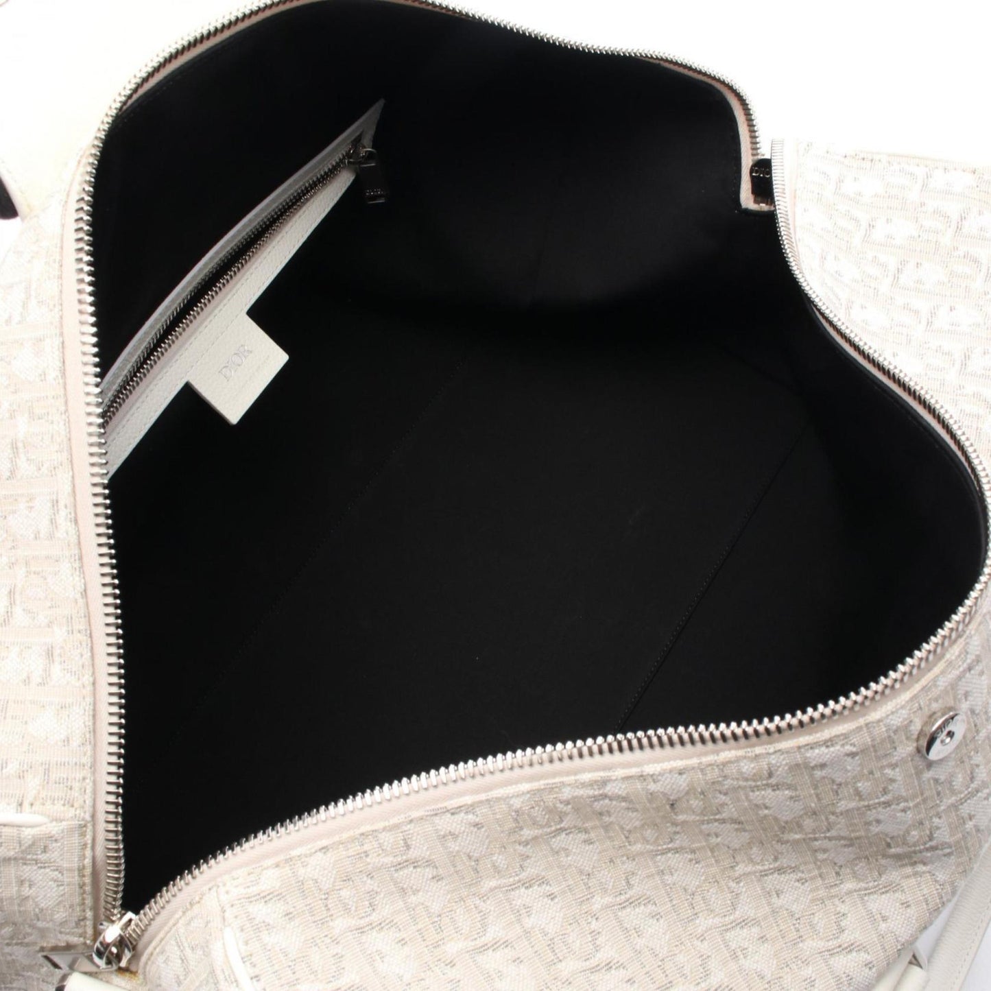 Christian Dior Beige White Canvas Leather Boston Bag ()
