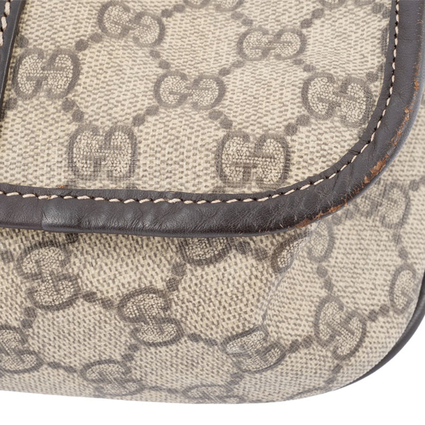 Gucci Beige Brown Canvas Leather Shoulder Bag ( )