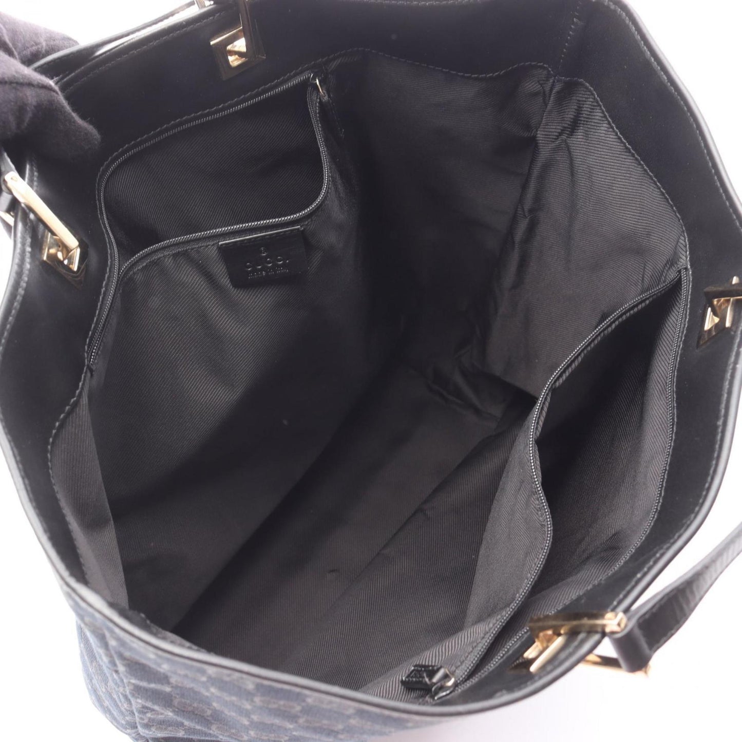 Gucci Black Navy Gg Canvas Leather Tote Bag ( )