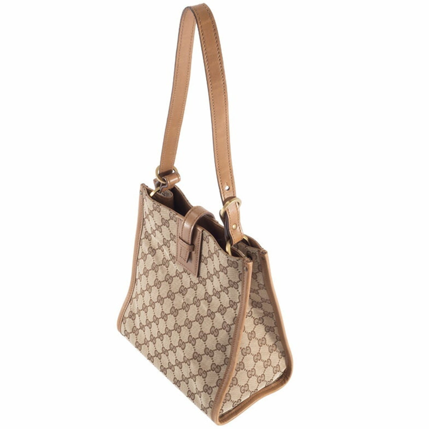 Gucci Gg Canvas Beige Brown Gg Canvas Leather Shoulder Bag ( )