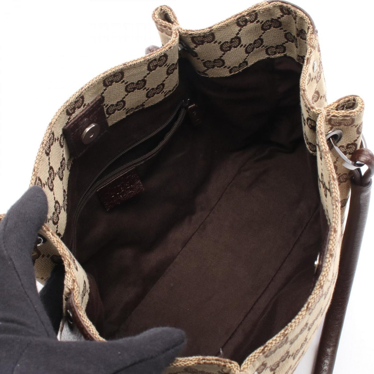 Gucci Beige Brown Gg Canvas Leather Handbag ( )