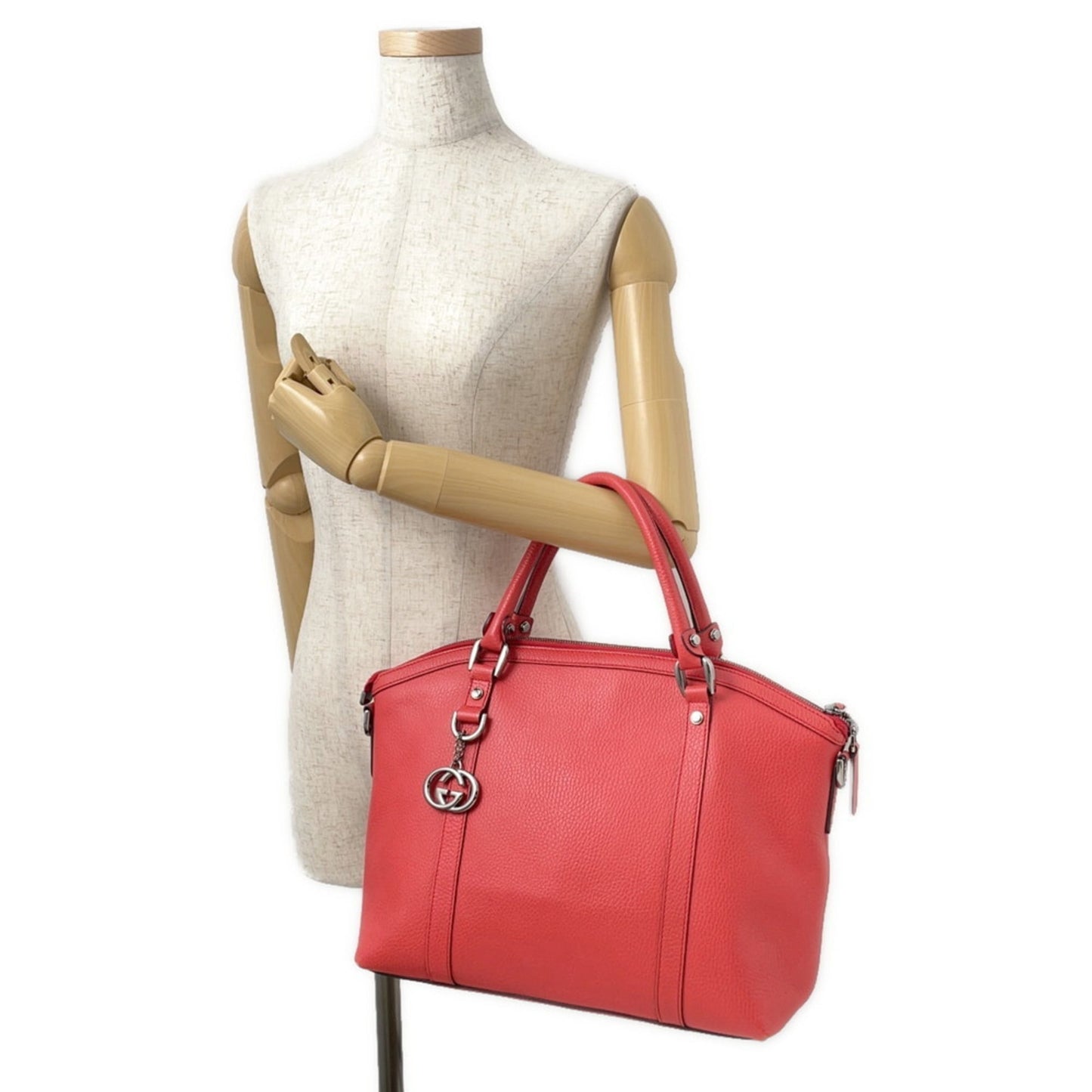 Gucci Red Brown Leather Shoulder Bag Tote Bag ( )