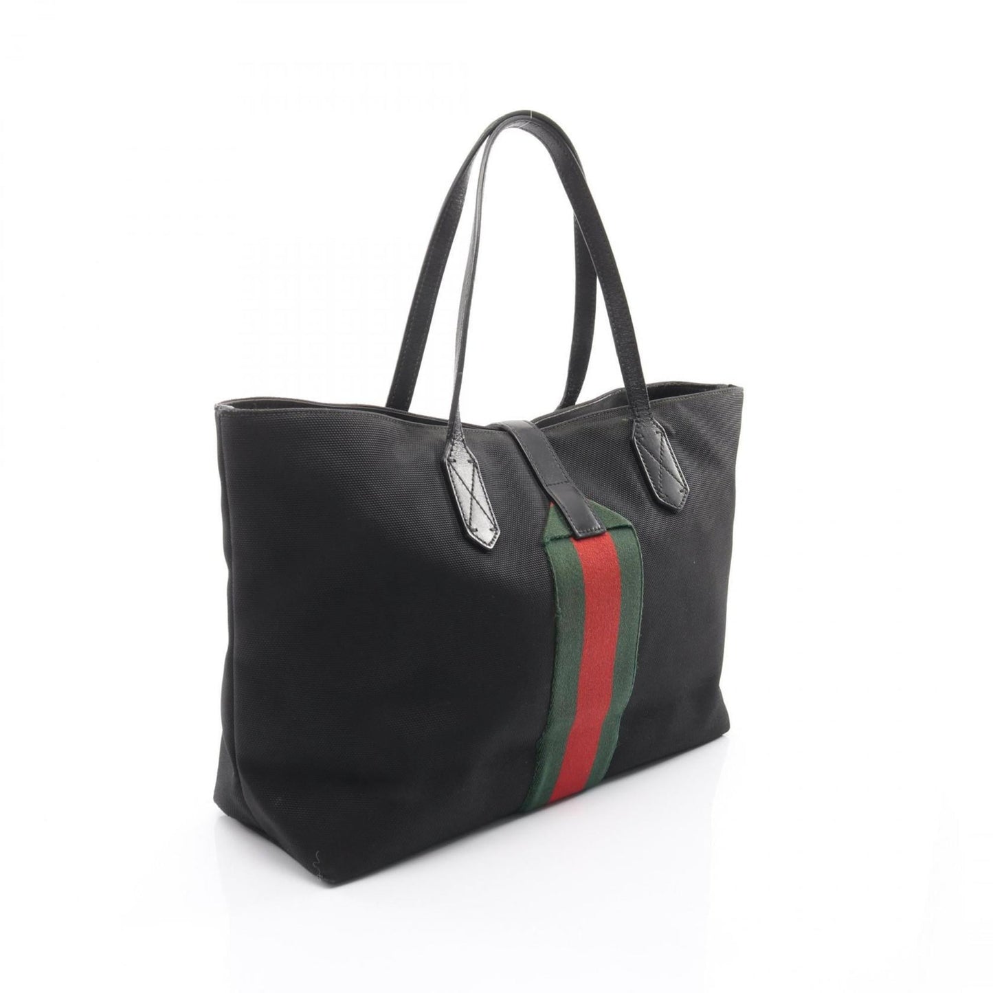 Gucci Black Green Red Color Canvas Leather Tote Bag ( )
