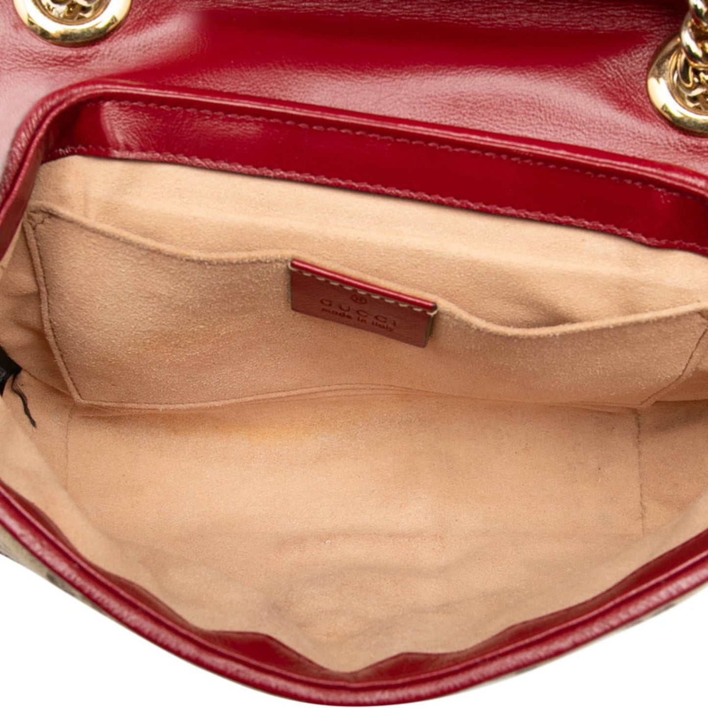 Gucci Beige Red Color Canvas Leather Shoulder Bag ( )